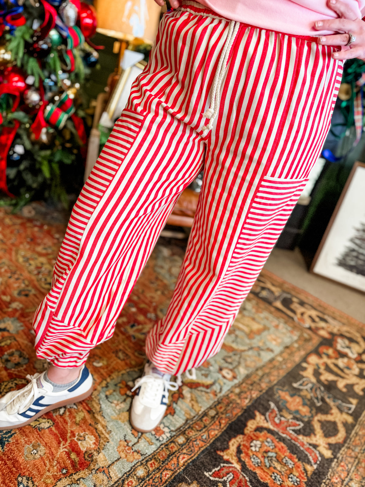 Red stripe parachute pants