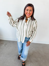 Olive Stripe Gauze Button Down