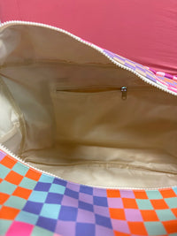 Duffle Bag Happy Checkered LONG pocket (Cream/Mint/Multi Colored Checker)