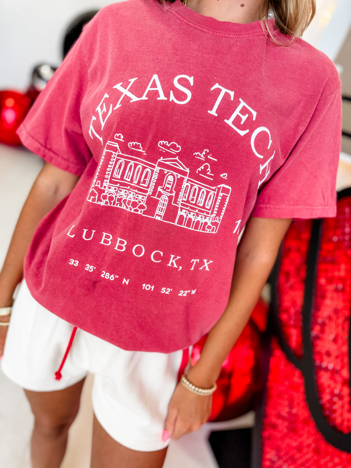 Vintage Red Texas Tech Stadium Coordinates Tee