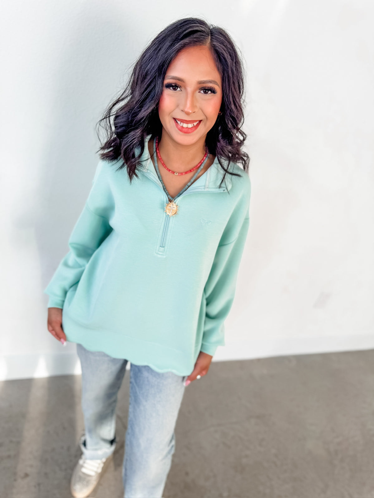 Teal Scalloped Quarter Zip