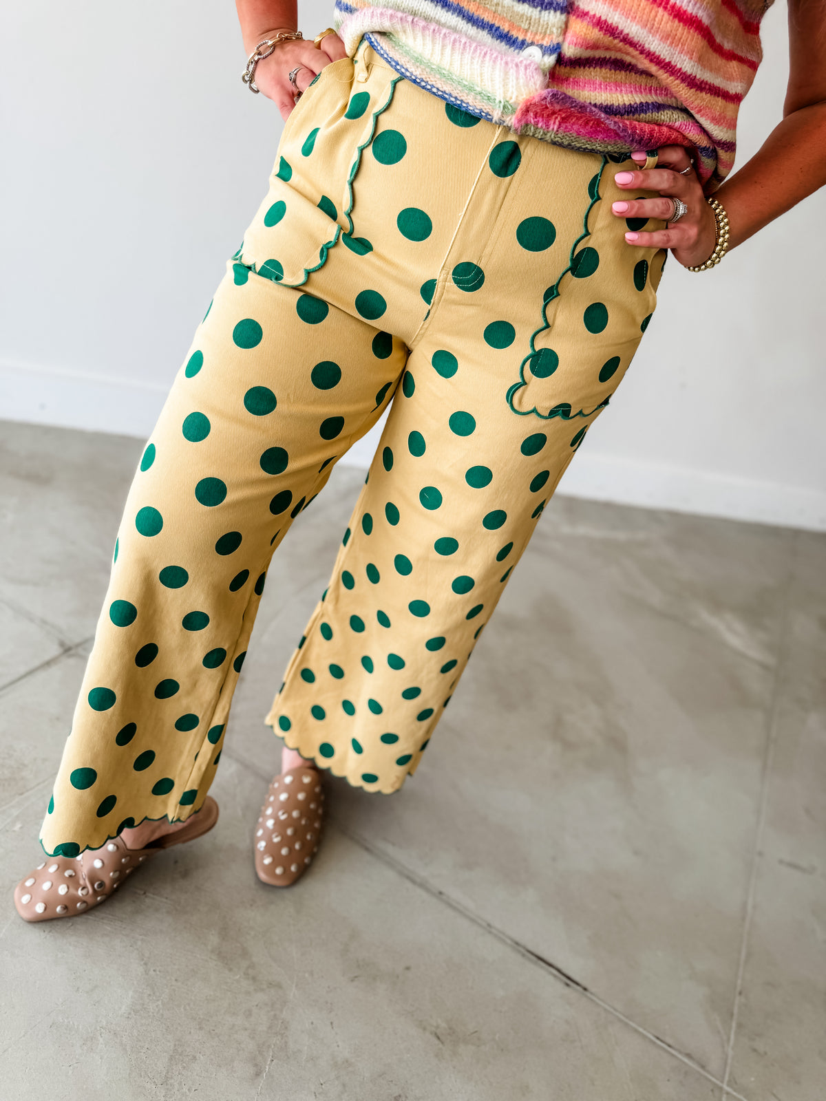 Rhonda Dot Scallop Custard Pants