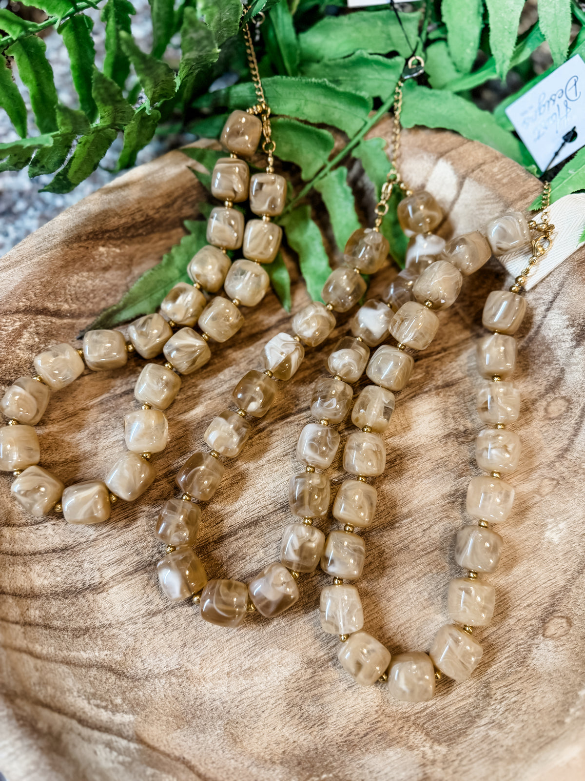 Taupe Chunky square beaded necklace