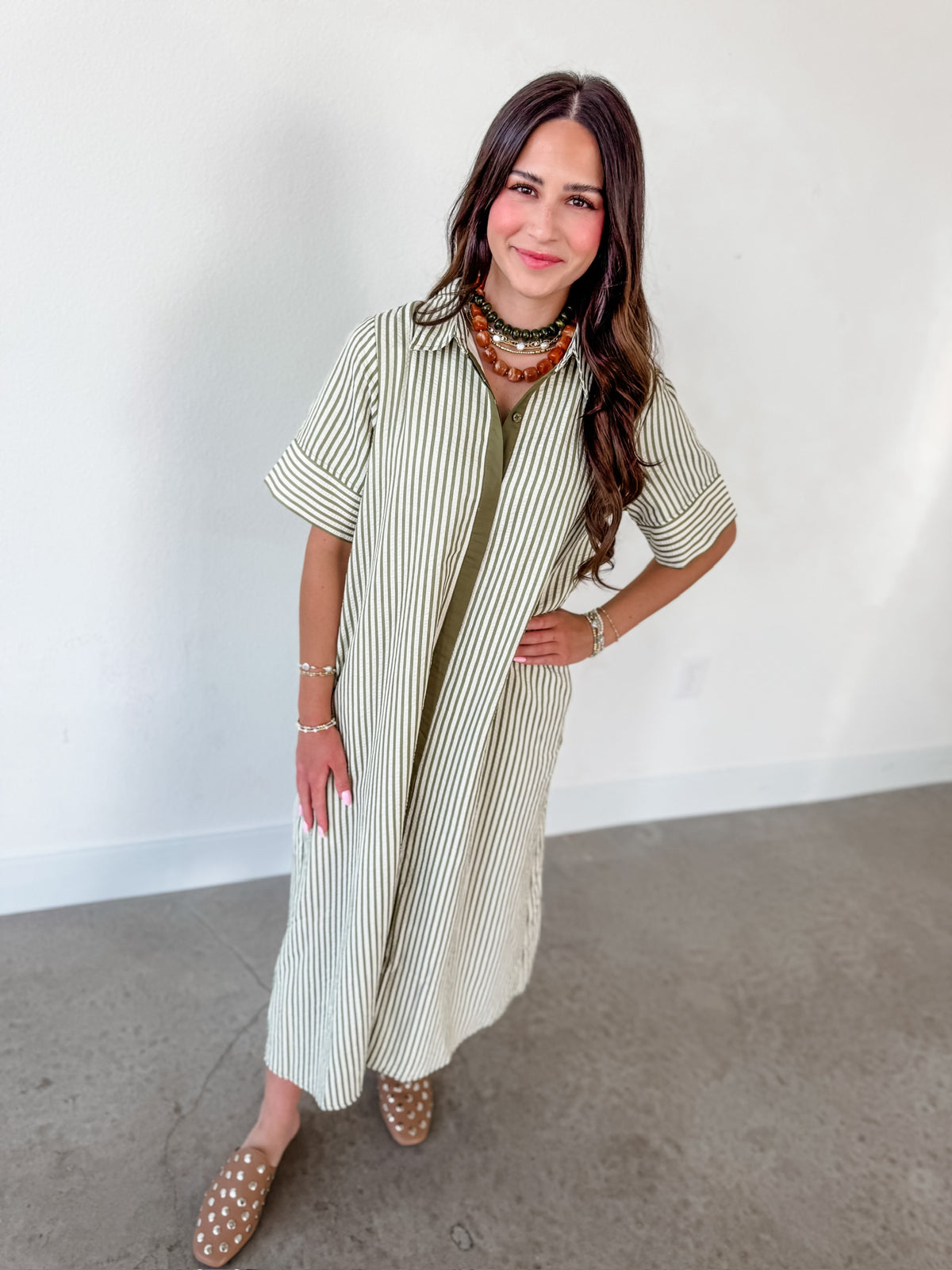 Freely Fall Short Sleeve Olive Dress