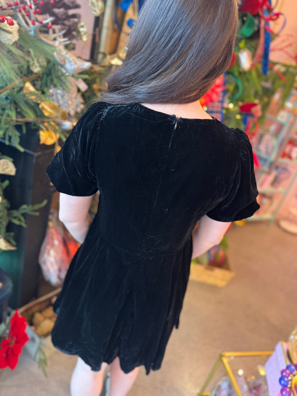 Velvet Black Sparkle Bow Dress