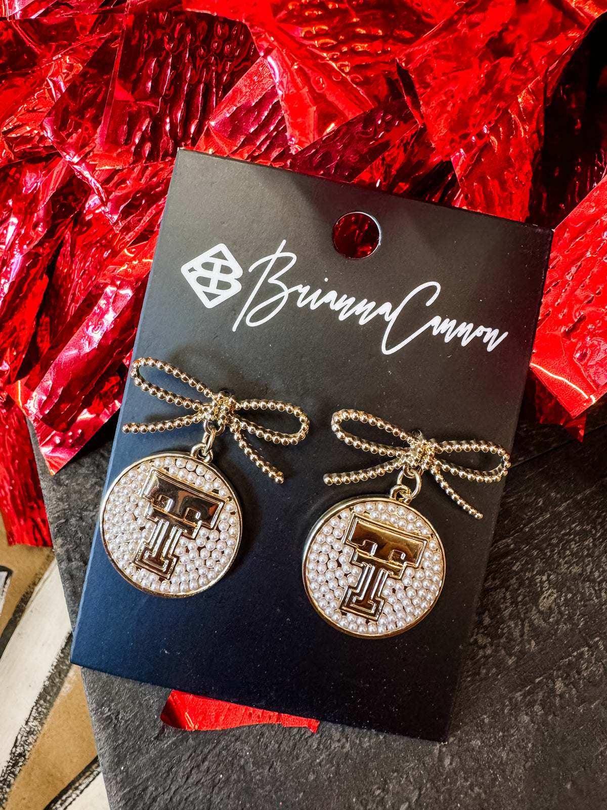 Texas tech logo pearl medallion earrings