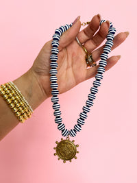 Navy Stripe Necklace- 3 Pendants