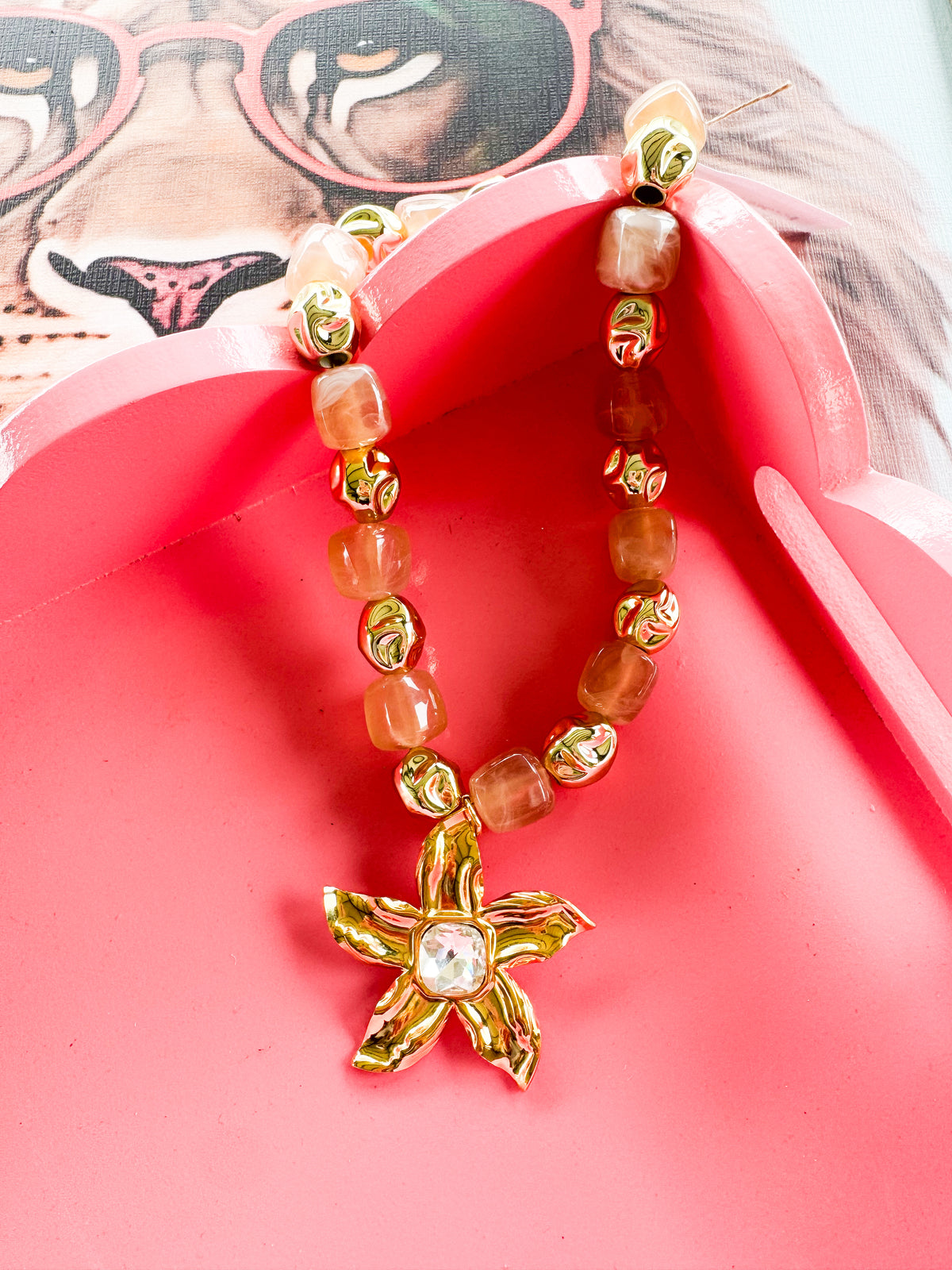 Gold Diamond Flower Beaded necklace