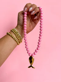 Pink Stripe Necklace- 2 Pendants