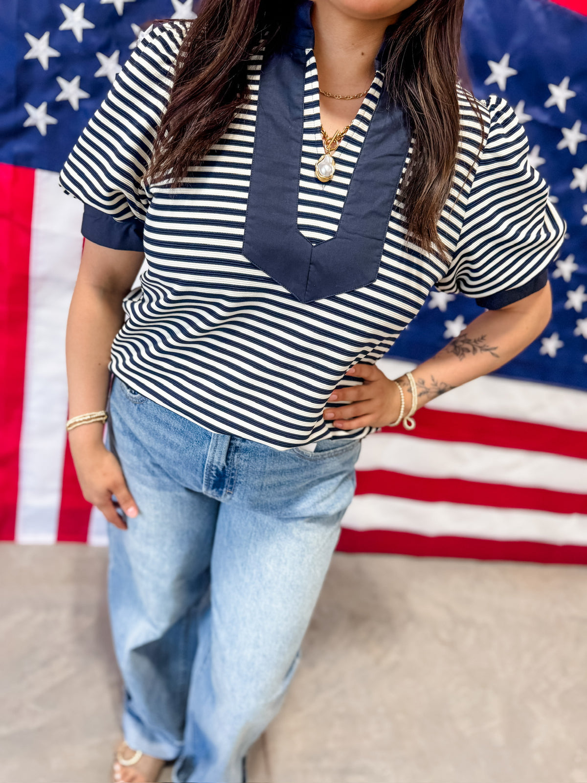 Shelly Navy Top