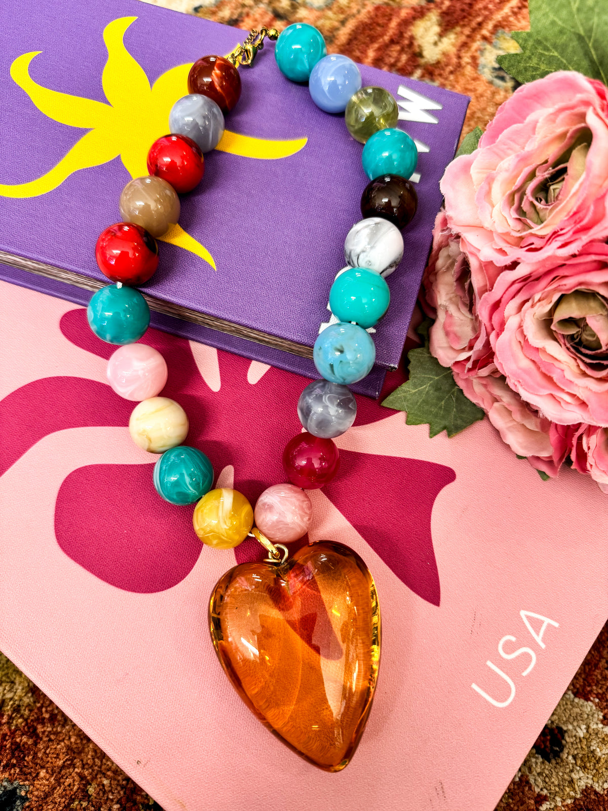 Multi Beaded Yellow Heart Necklace