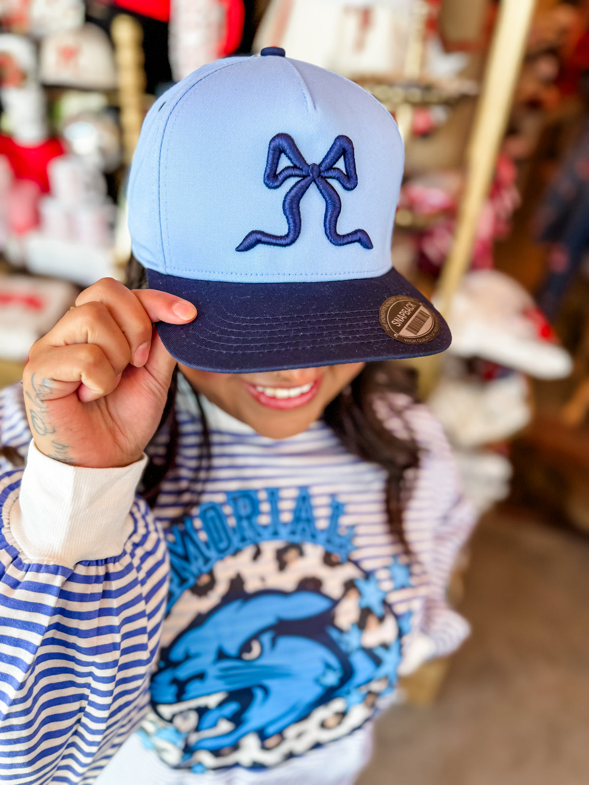 Blue Puff Bow Hat