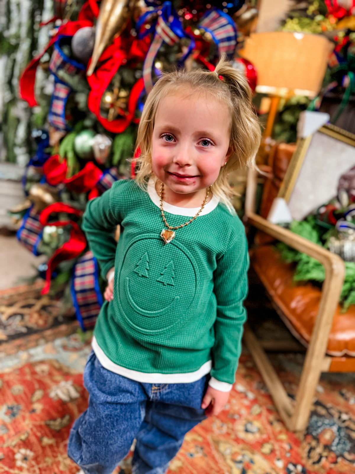 Youth Embossed Effortless Waffle- Pine/Cream