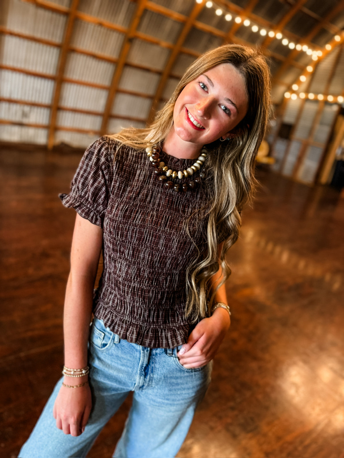 Fall Plaid Smocked Top