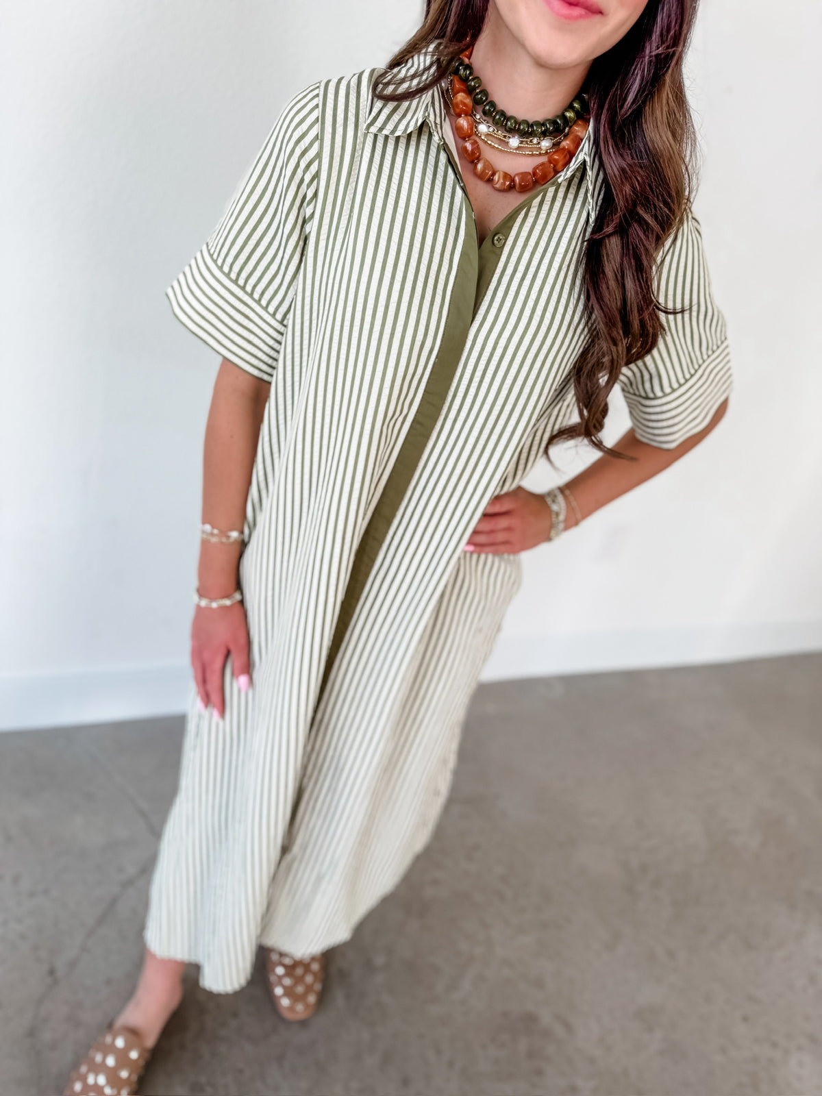 Freely Fall Short Sleeve Olive Dress