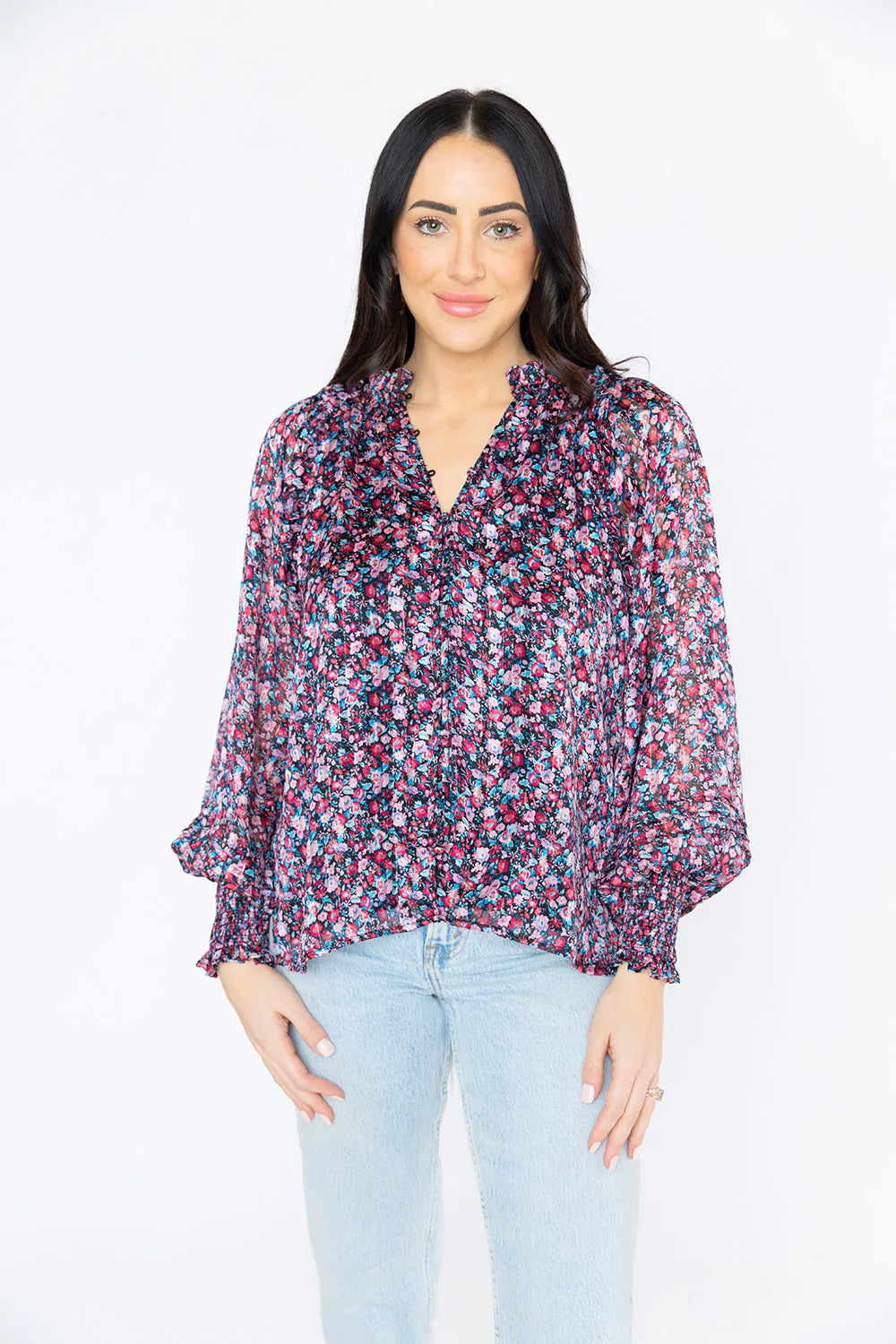HADDIE LONG SLEEVE BLOUSE - PASSION PUNCH
