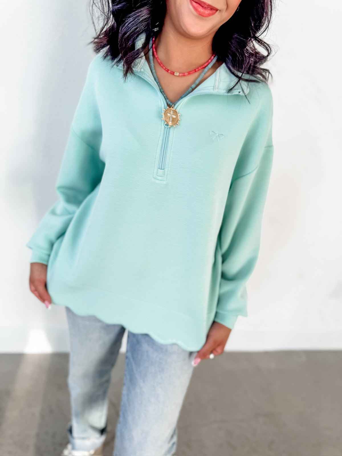 Teal Scalloped Quarter Zip