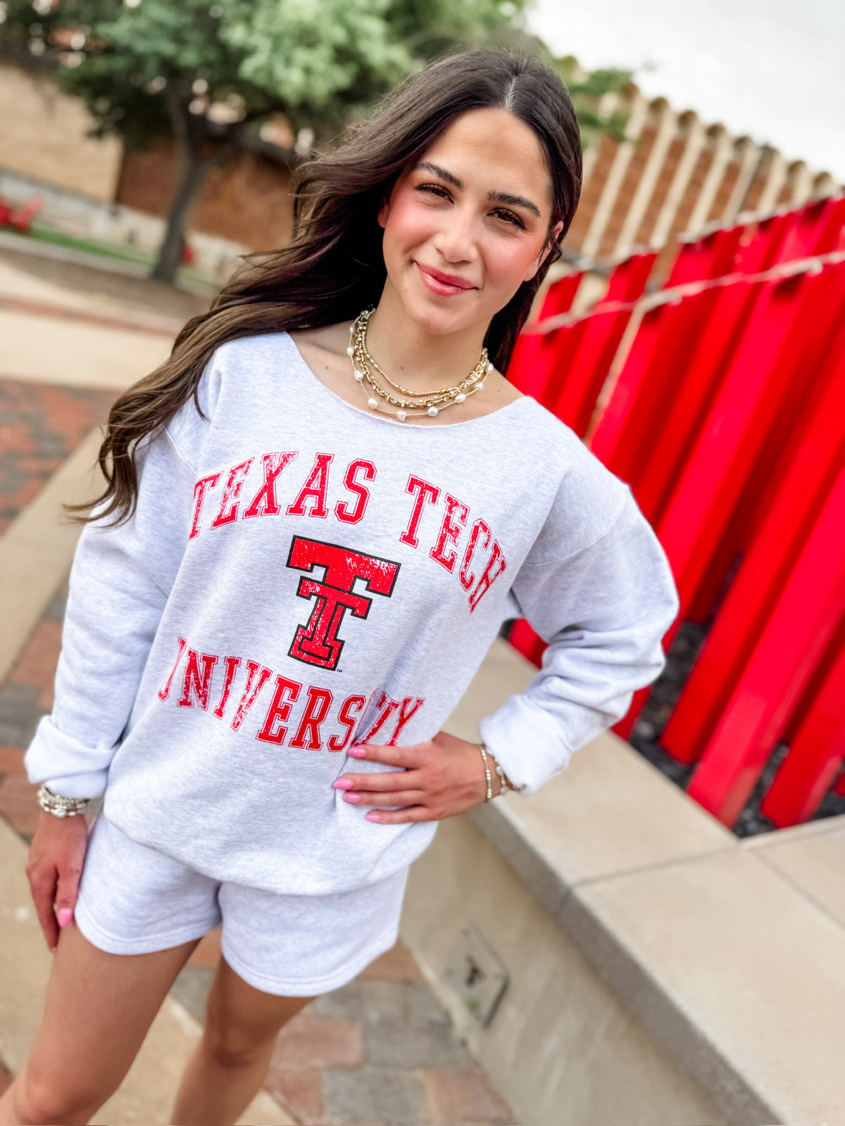 Texas Tech Vintage Sport Ash Gray Flash dance Sweatshirt