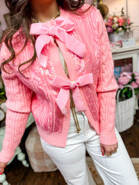 Cable Knit Sequin Cardigan With Bows