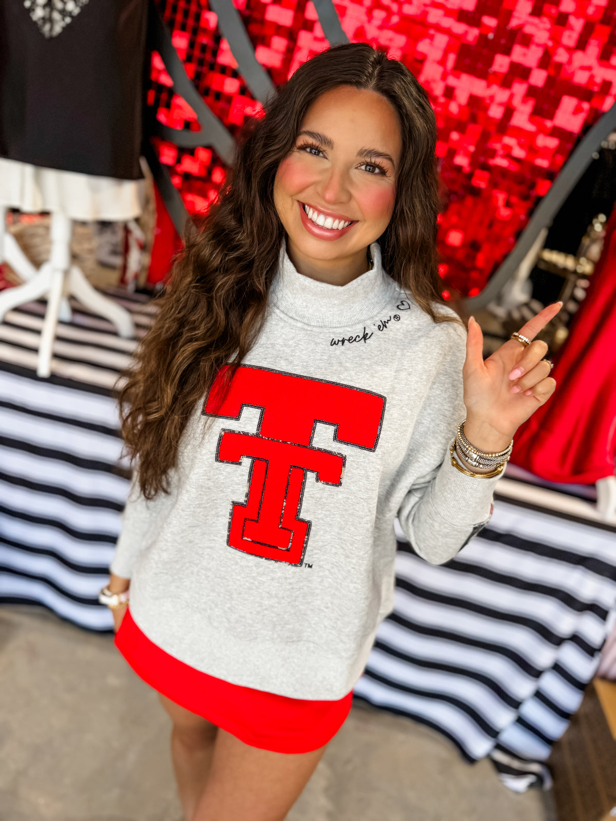 Texas Tech Mock Neck Sequin Stripe Sweatshirt