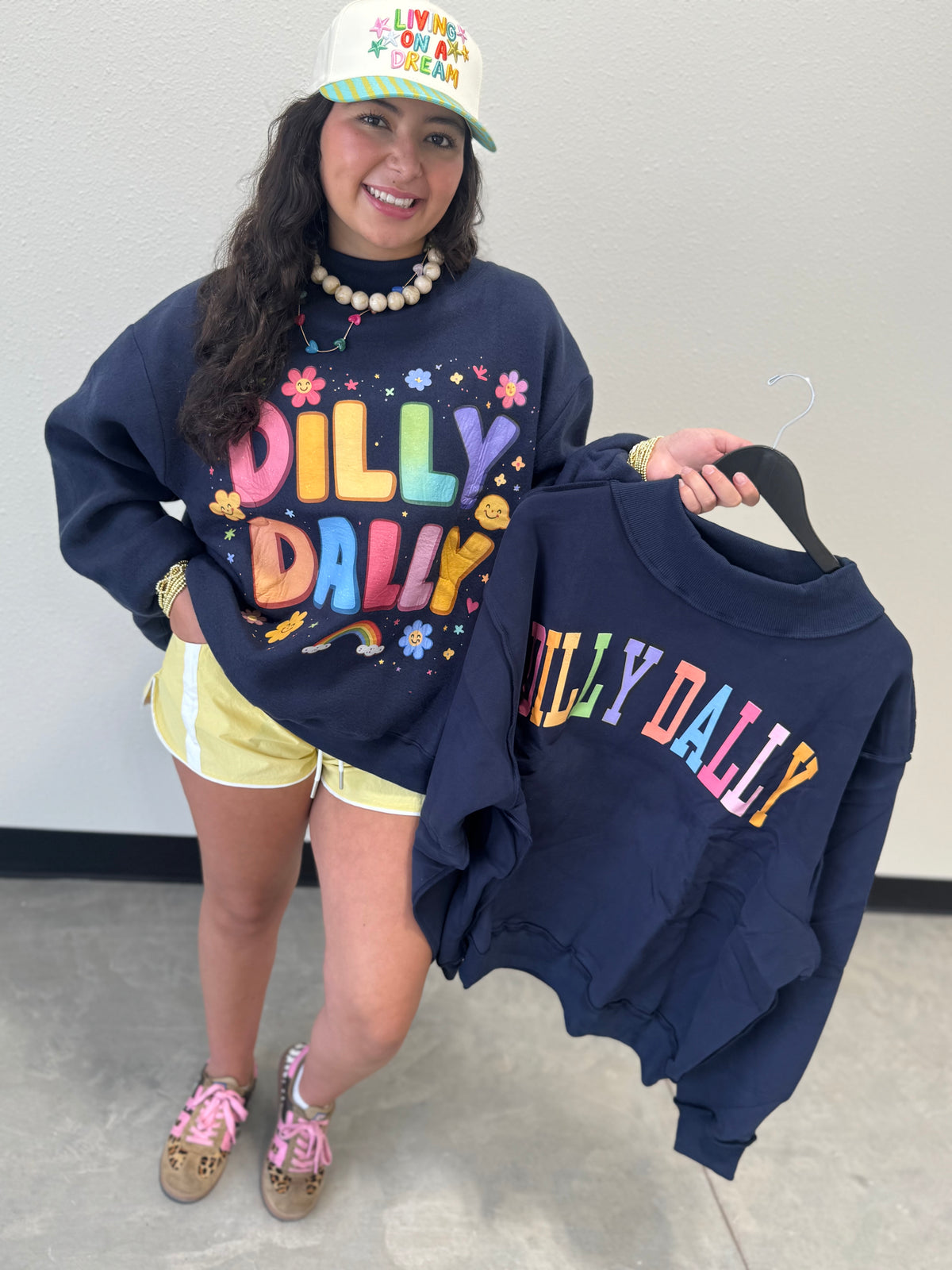 Dilly Dally in Navy 2 Sided Mock Neck