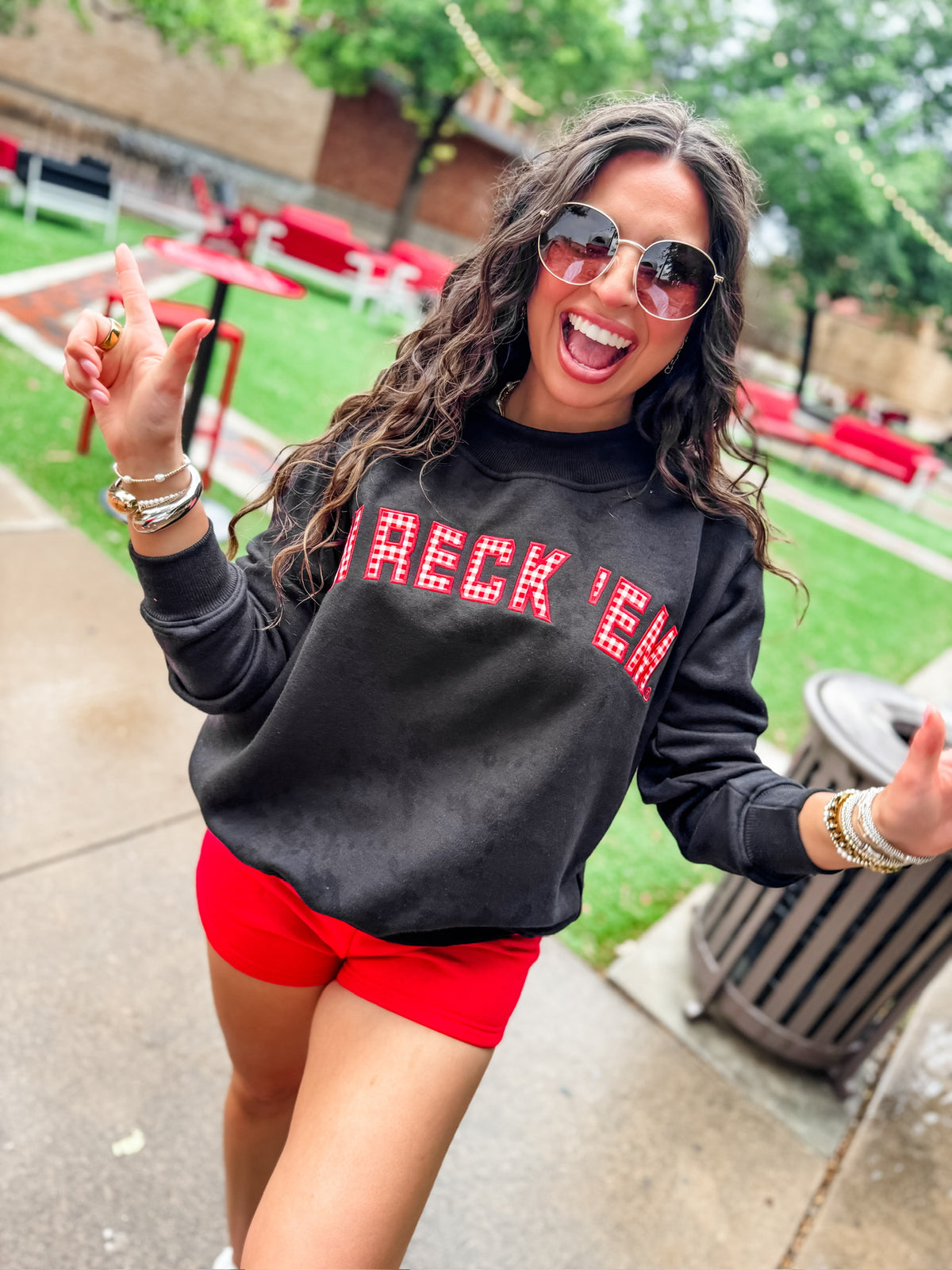 The Mallory Gingham Mockneck Texas Tech