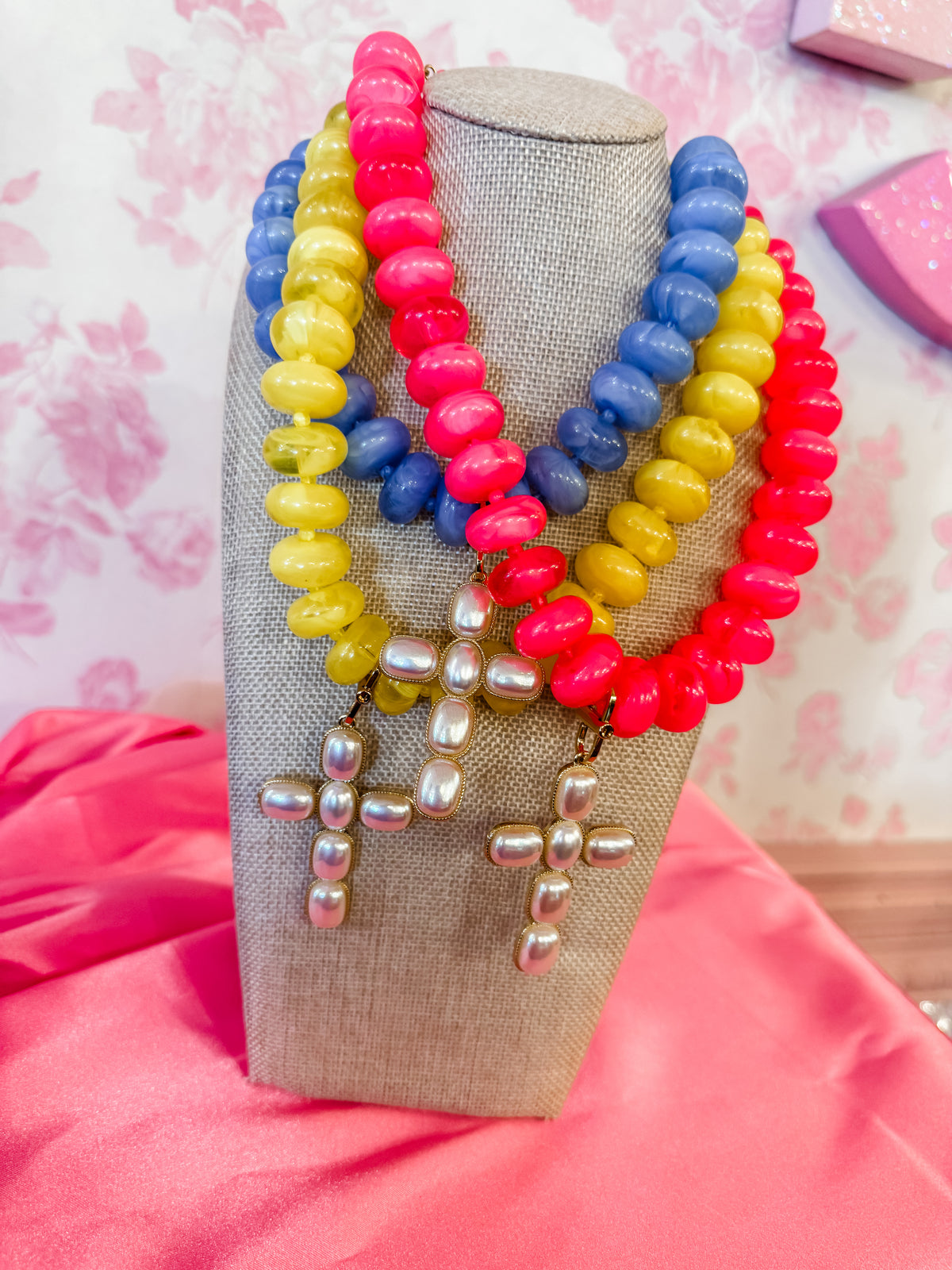 Pearl beaded cross necklace