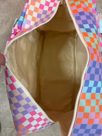 Duffle Bag Happy Checkered LONG pocket (Cream/Mint/Multi Colored Checker)