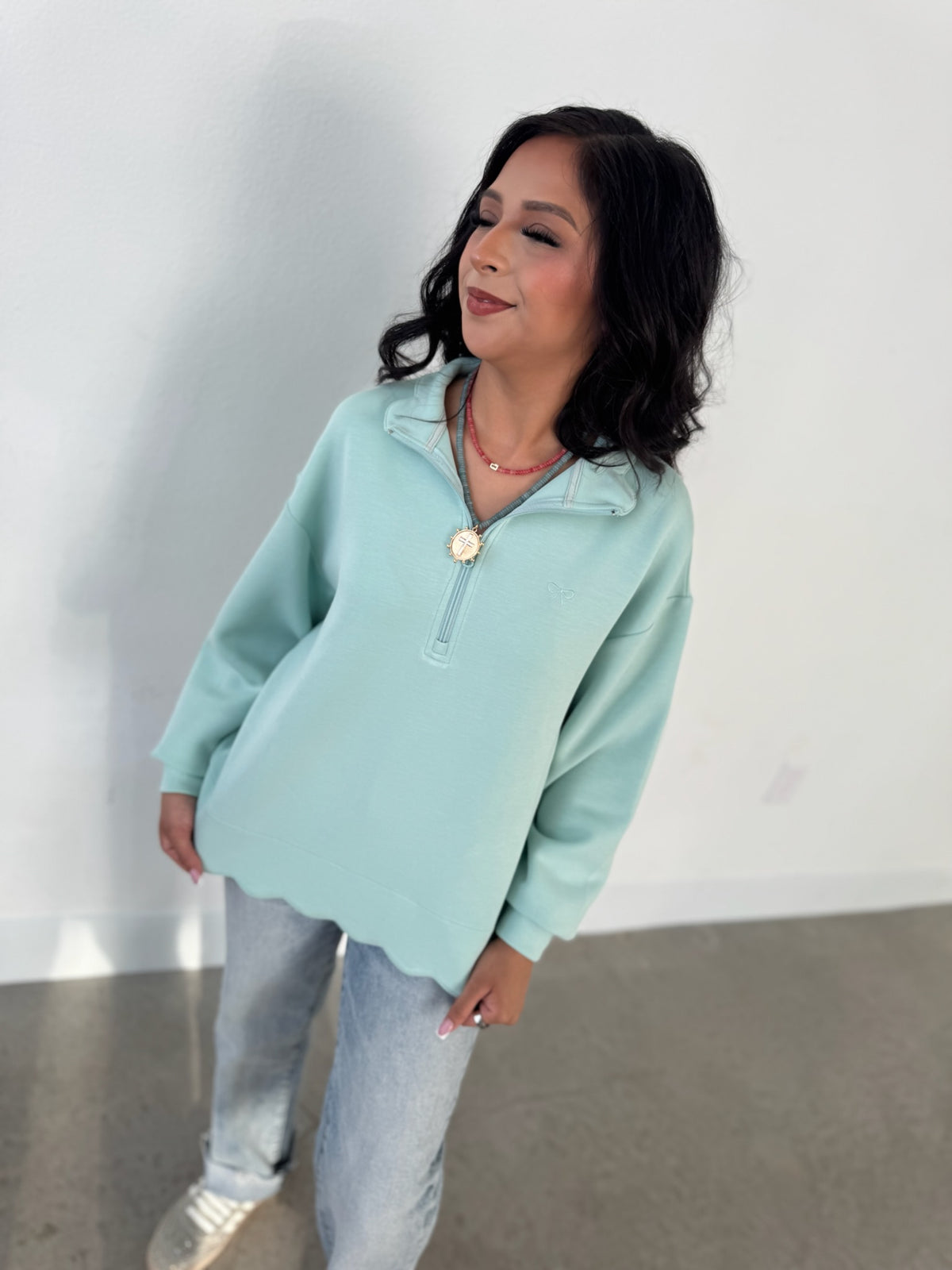 Teal Scalloped Quarter Zip