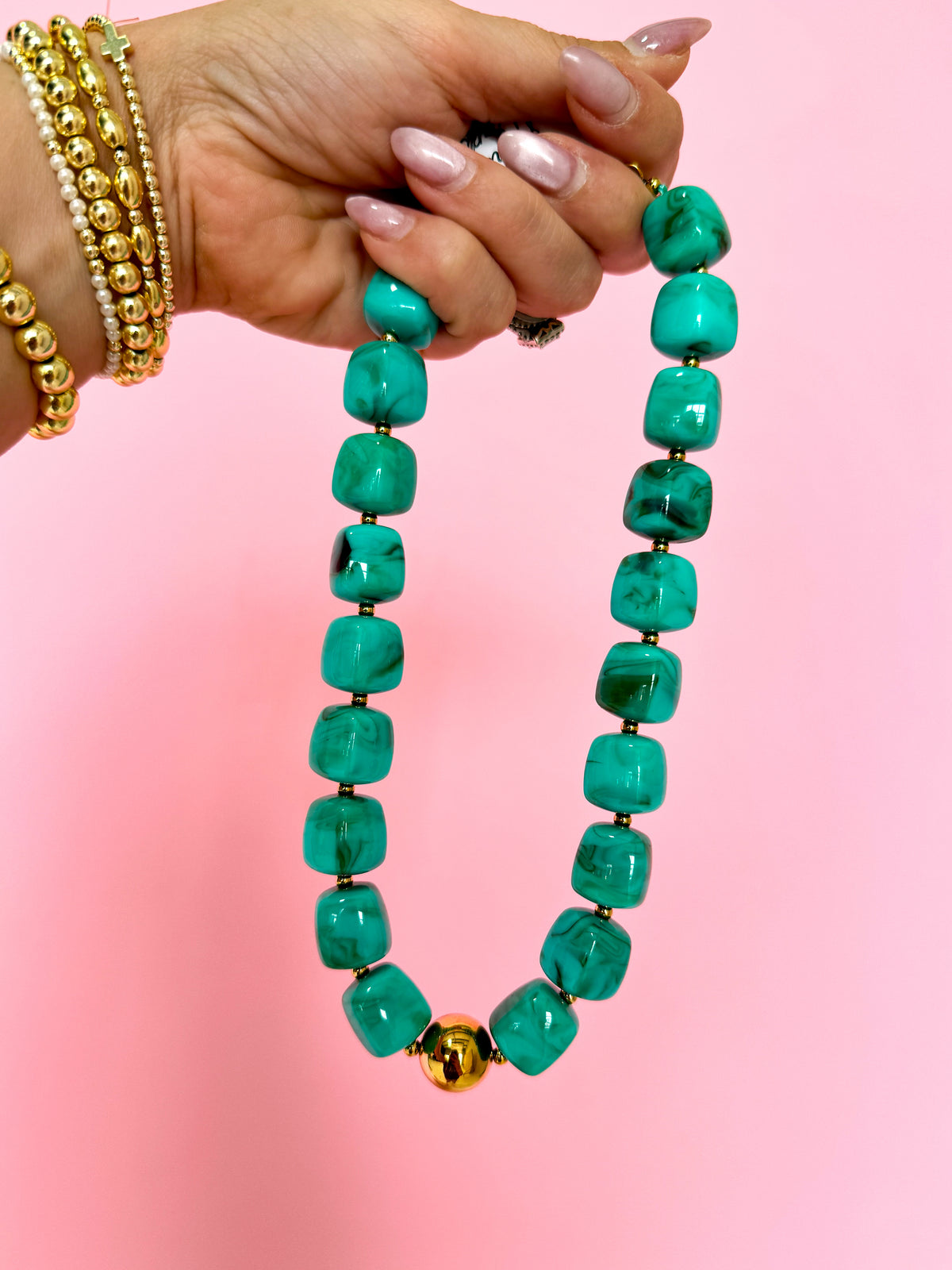 Turquoise Square Beaded Necklace