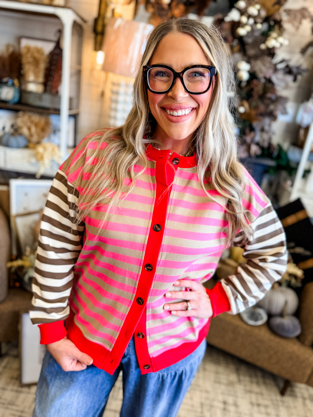 Polly Button Stripe Top
