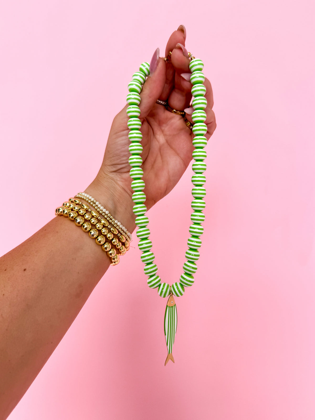 Green Stripe Fish Necklace