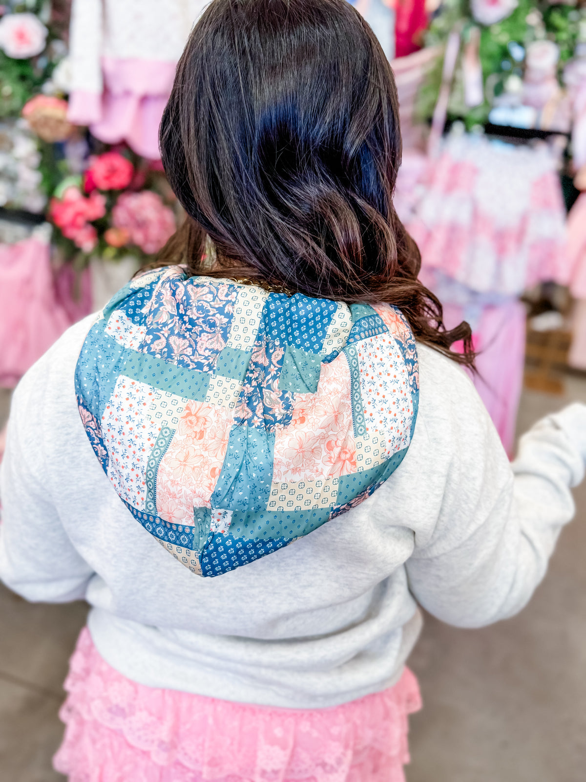 Ditsy Quilted Bow Hoodie