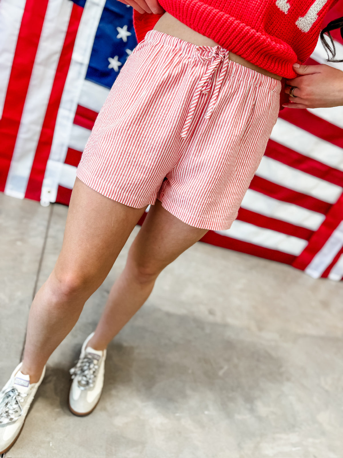 Zoe Stripe Shorts - Red