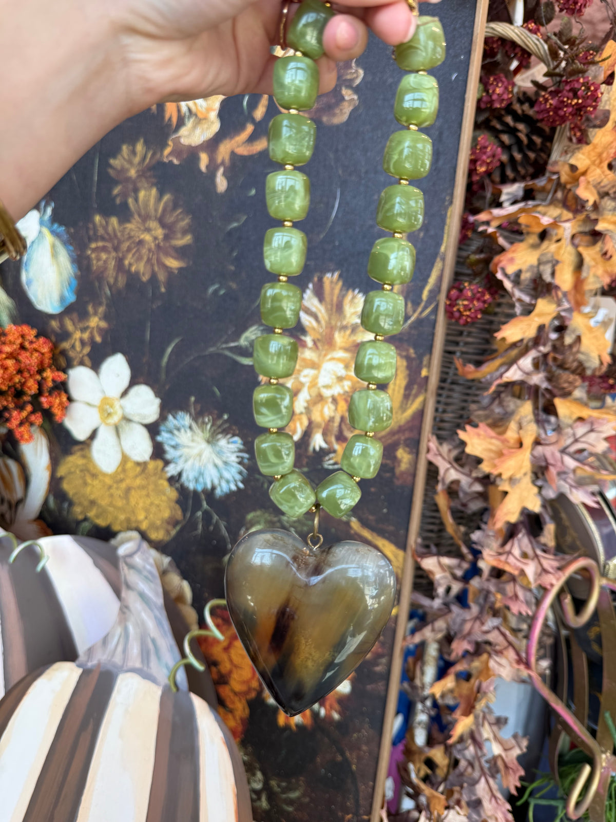 Square beaded horn heart necklace