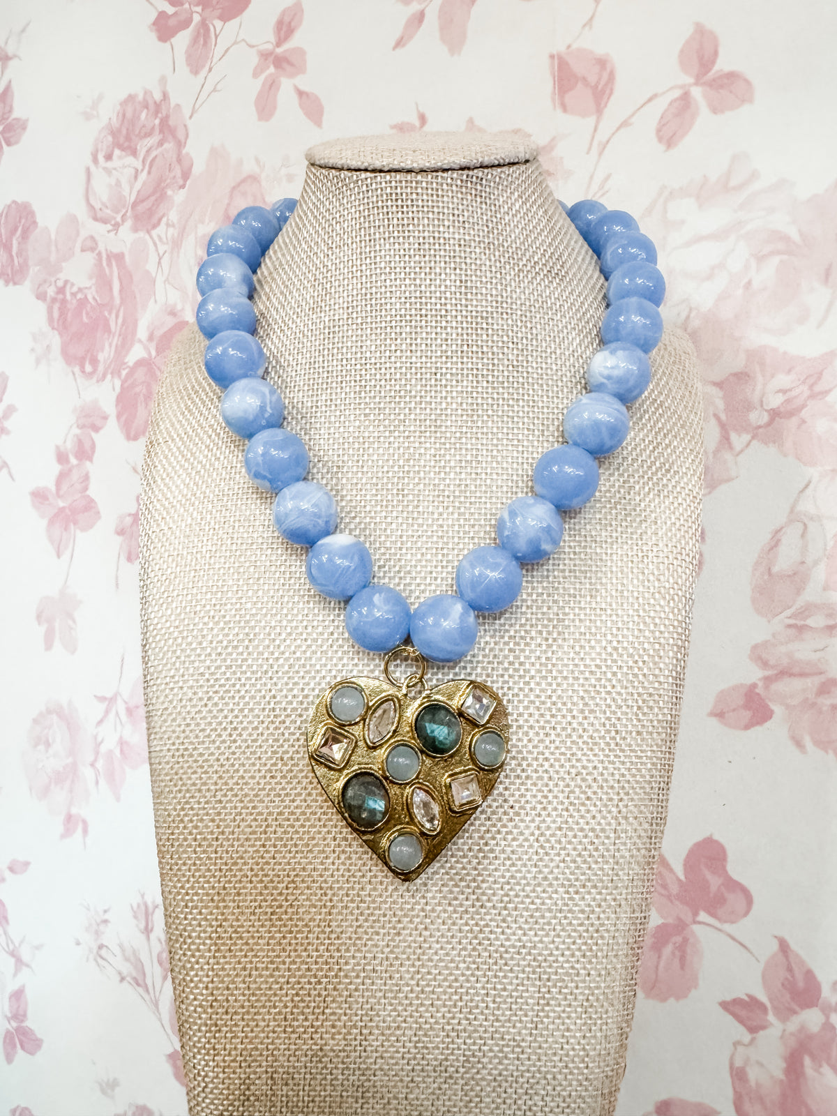 Blue Heart Beaded Necklace