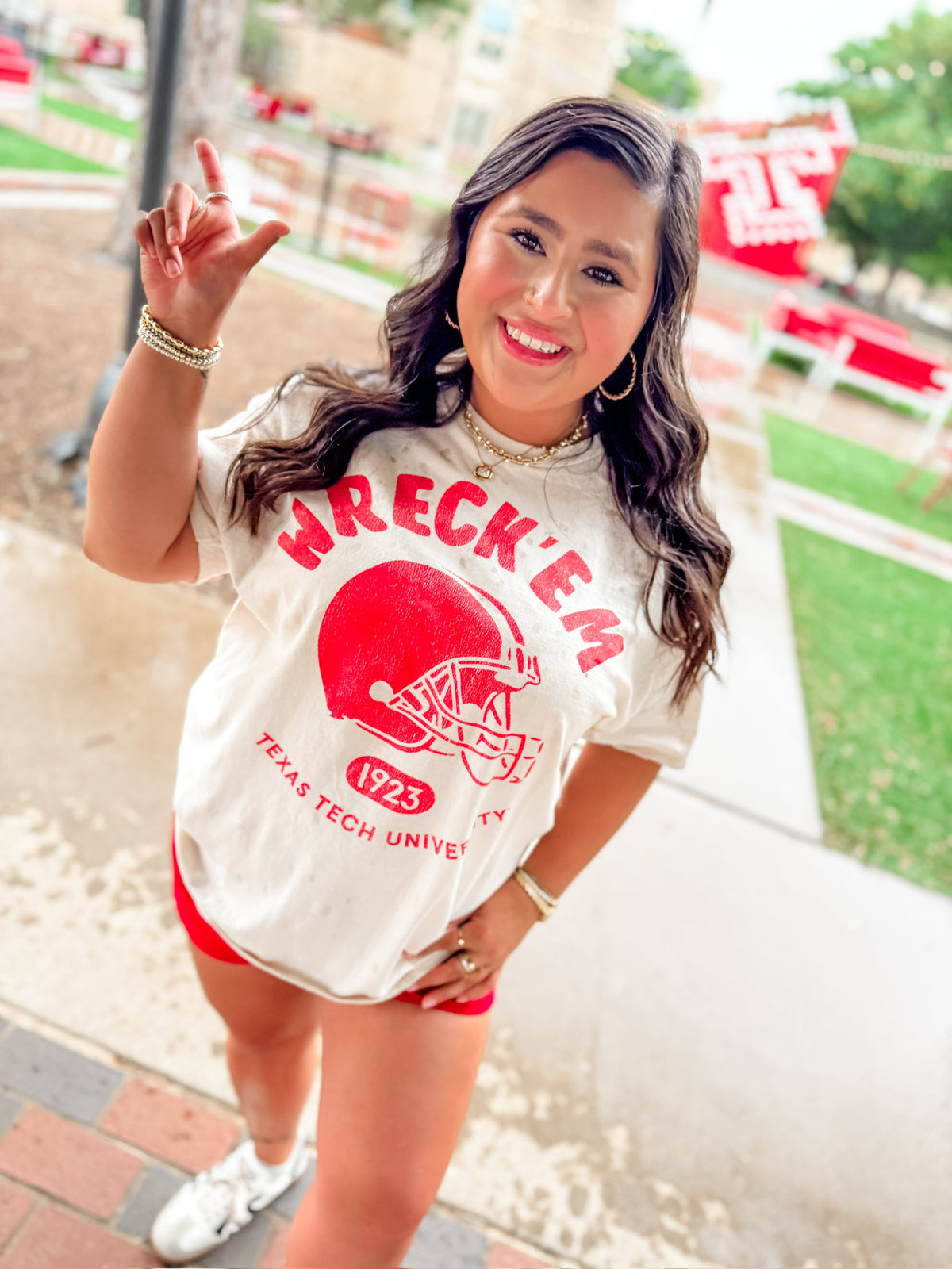 Off White Texas Tech Varsity Stamp Thrifted Tee