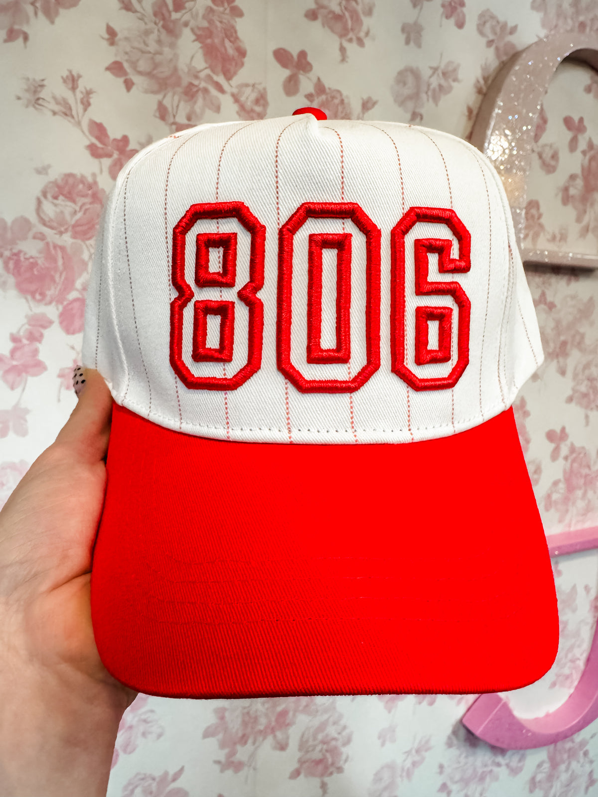 806 Red Pin Stripe Hat