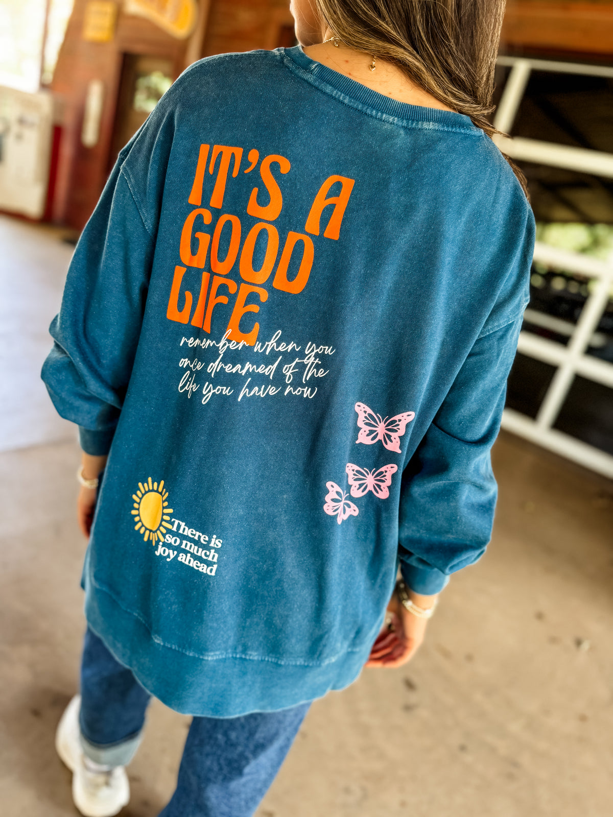 It's a Good Life Pullover- Deep Ocean