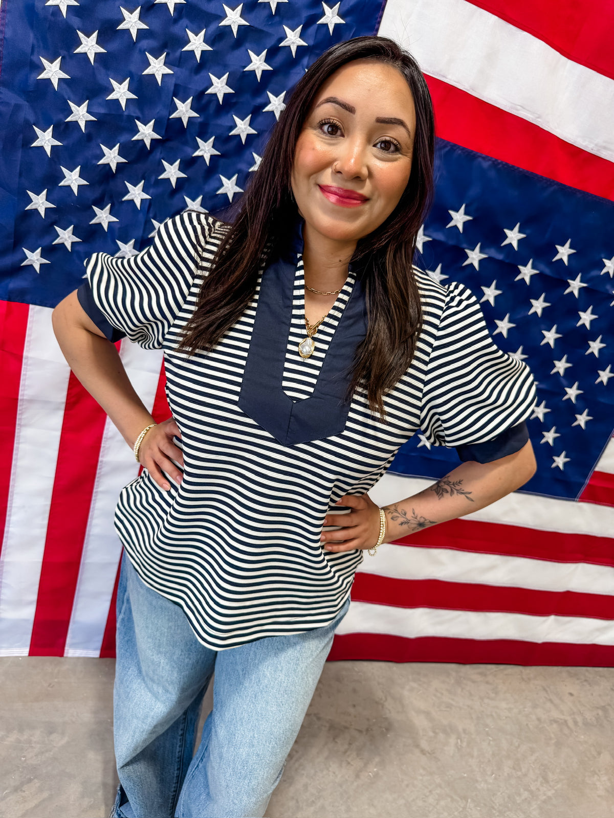 Shelly Navy Top