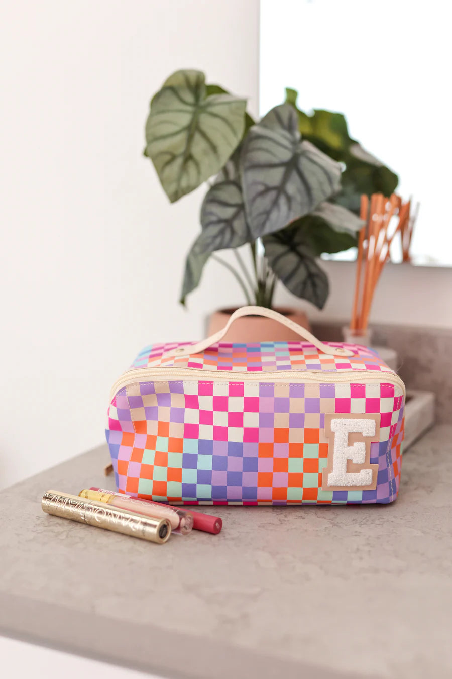 Custom Hold All Cosmetic Bag - Happy Checker (Multi Color)