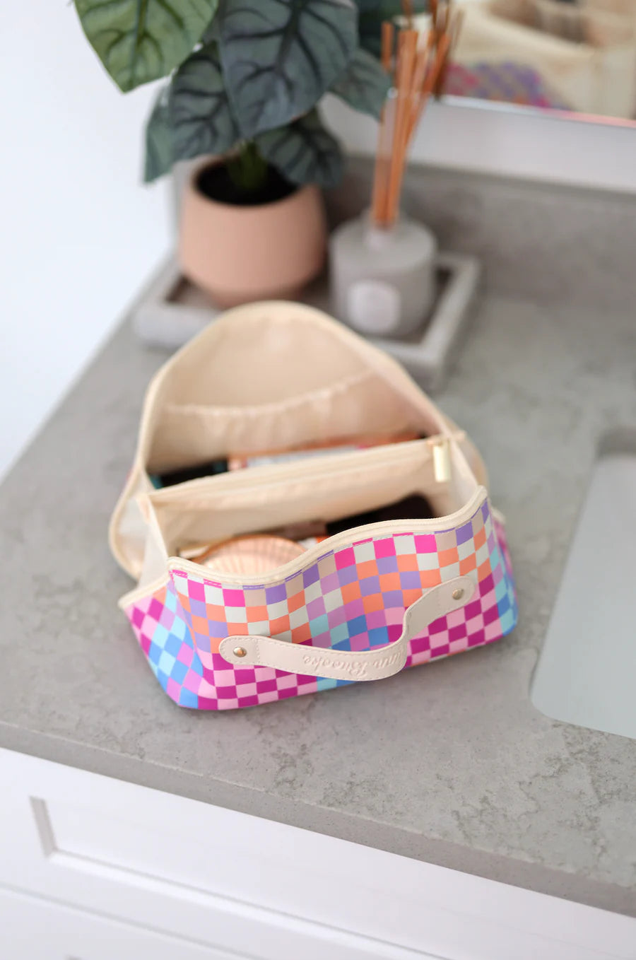 Custom Hold All Cosmetic Bag - Happy Checker (Multi Color)