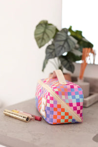 Custom Hold All Cosmetic Bag - Happy Checker (Multi Color)