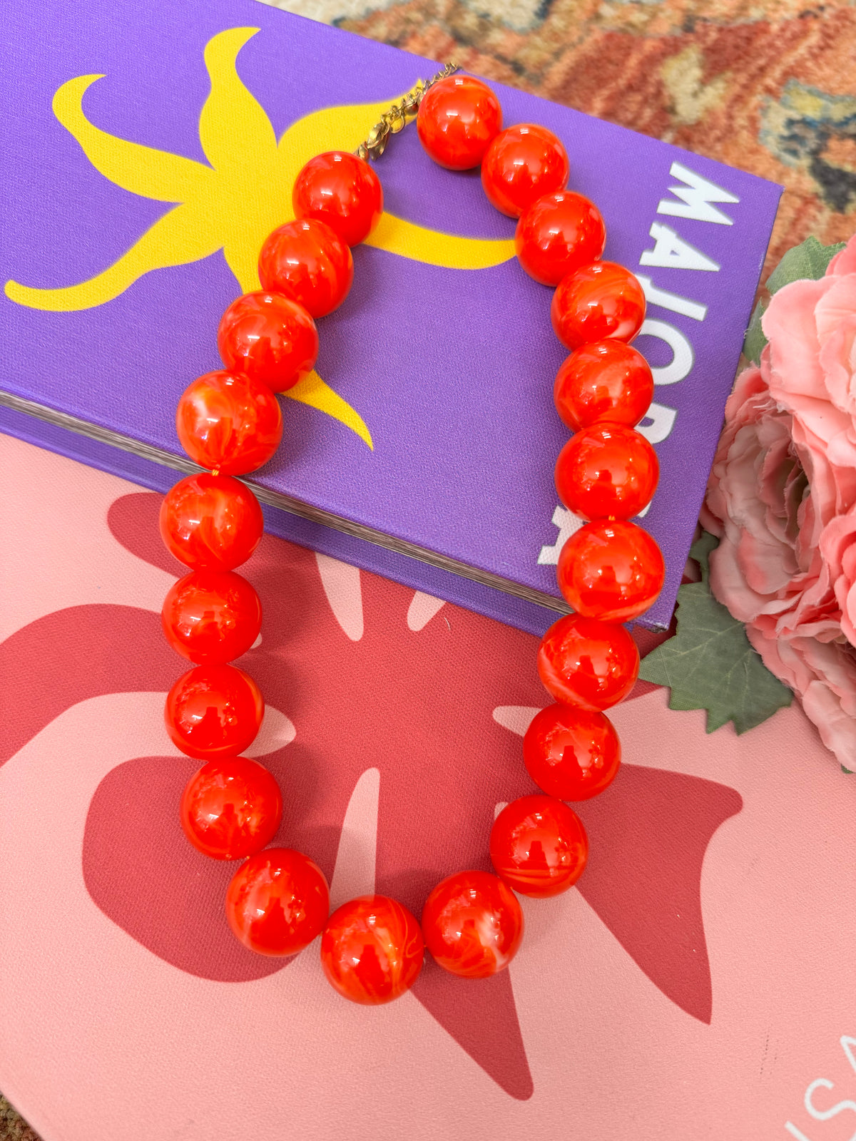 Tangerine chunky beaded necklace