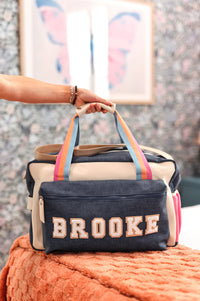 Custom Duffle Bag - Denim Print Color Block (Denim Print/Cream/Mint)