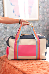 Custom Duffle Bag - Denim Print Color Block (Denim Print/Cream/Mint)