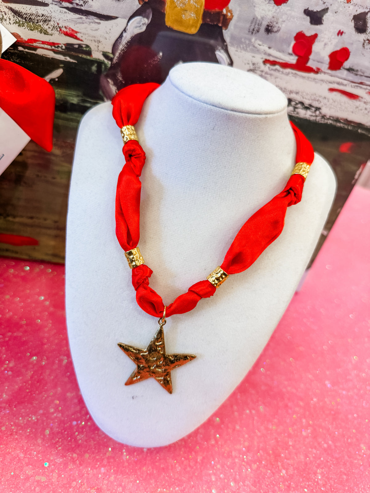 Star Red Scarf Necklace