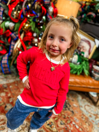 Youth Embossed Effortless Waffle- Merry Red/Cream