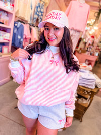 Dainty Bow Striped Mockneck Sweatshirt