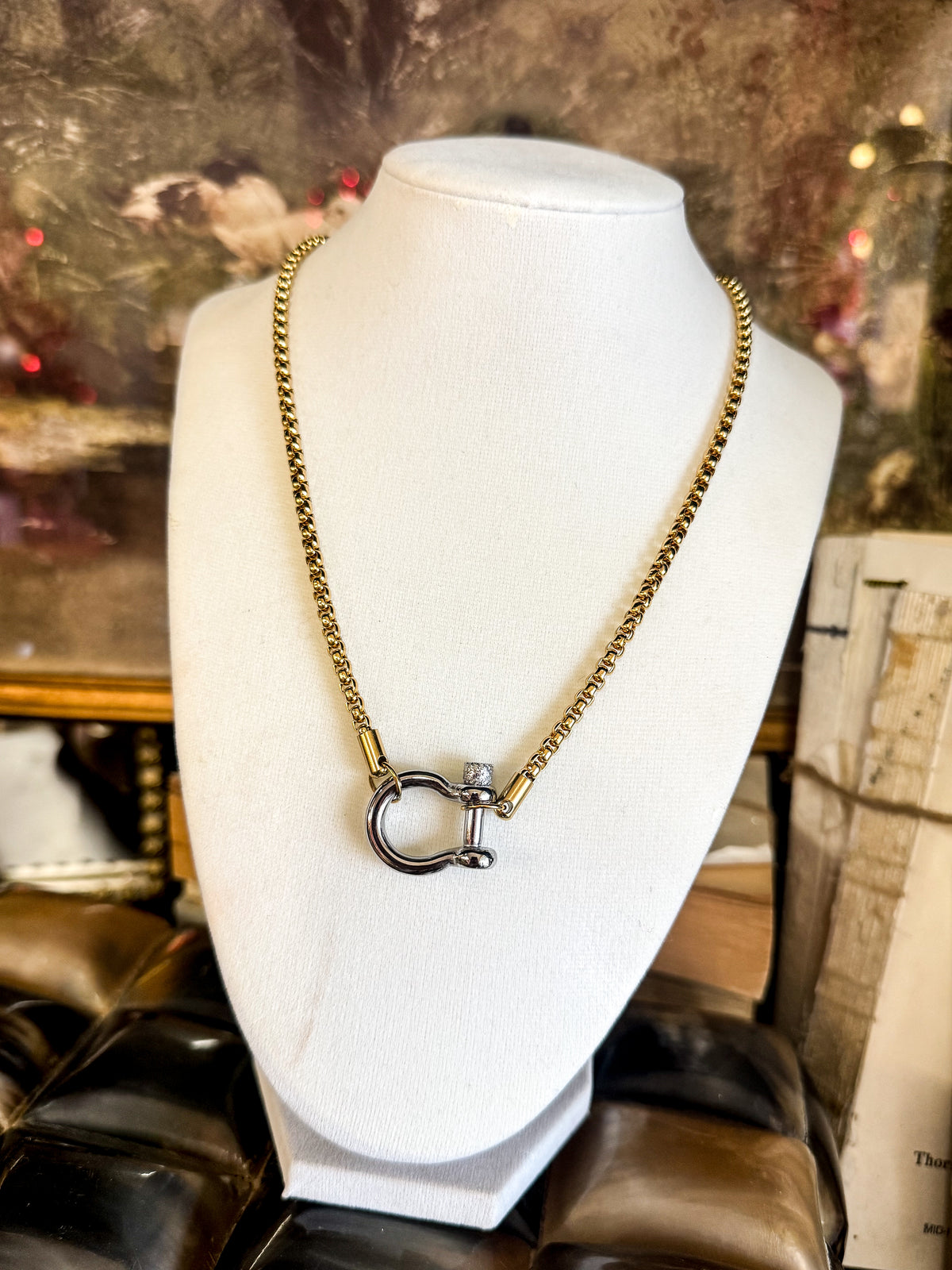 Locket Necklace Gold With Silver Pendant